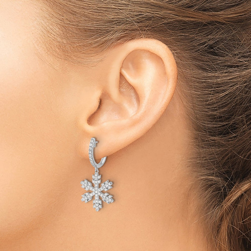 14k White Gold Real Diamond Snowflake Earrings