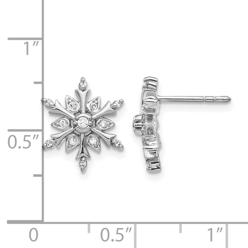 14k White Gold Real Diamond Snowflake Earrings