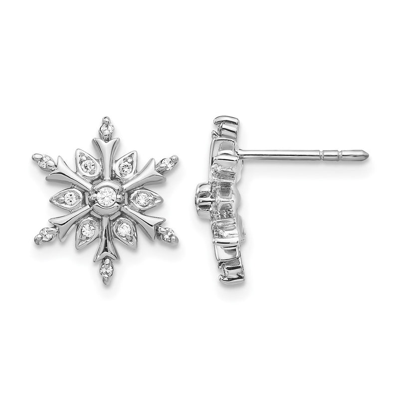 14k White Gold Real Diamond Snowflake Earrings