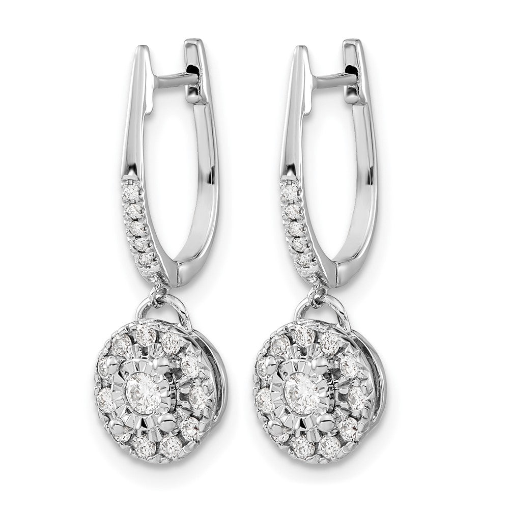 Solid 14k White Gold 0.35ct Dia. Round Dangle Hinged Hoop Earrings