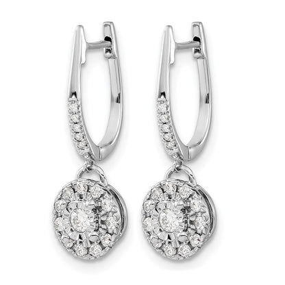 Solid 14k White Gold 0.35ct Dia. Round Dangle Hinged Hoop Earrings