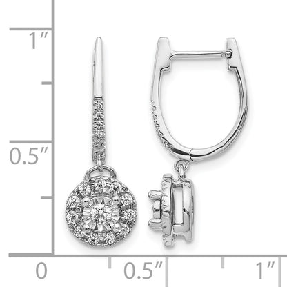 Solid 14k White Gold 0.35ct Dia. Round Dangle Hinged Hoop Earrings