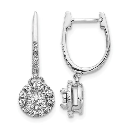 Solid 14k White Gold 0.35ct Dia. Round Dangle Hinged Hoop Earrings