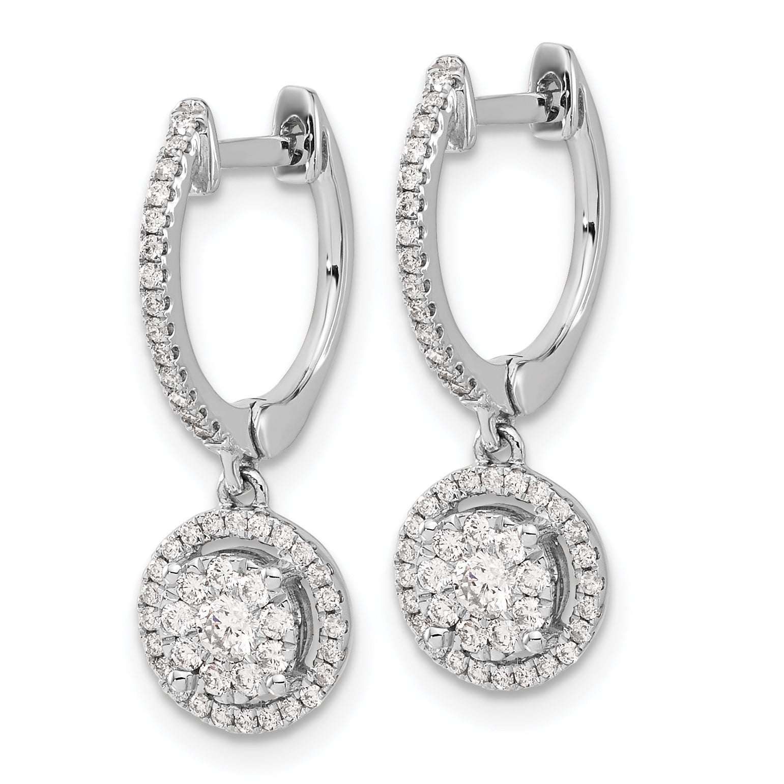 14k White Gold 1/2 Ct. Lab Grown Diamond VS/SI+ G+ Halo Hinged Hoop Earrings