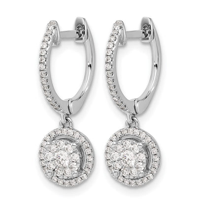 14k White Gold Real Diamond Hinged Hoop Earrings