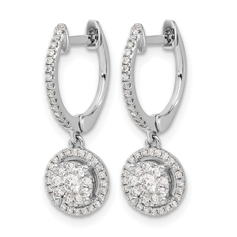 14k White Gold Real Diamond Hinged Hoop Earrings