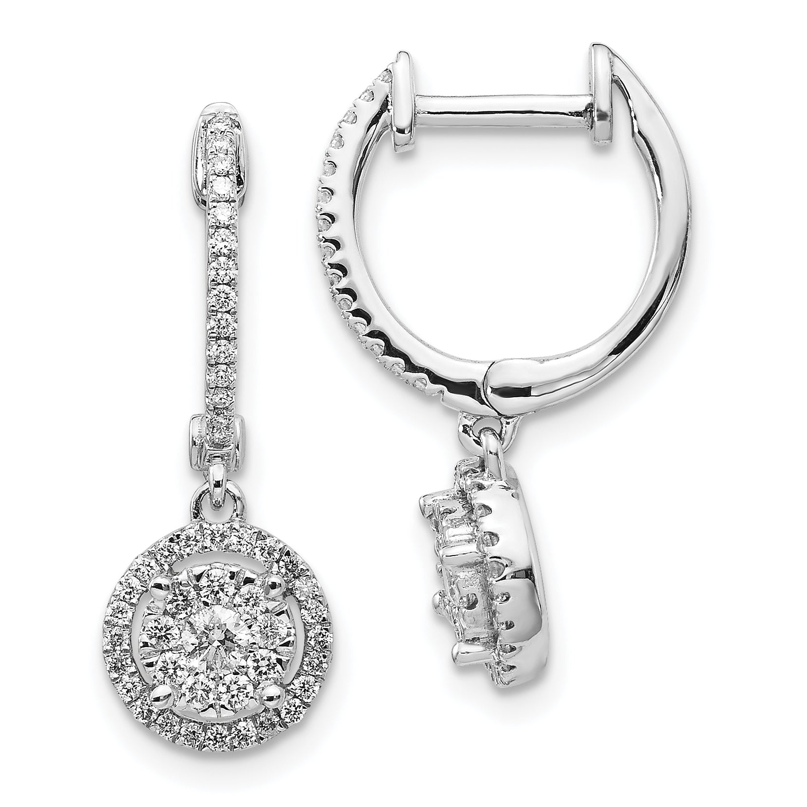 14k White Gold 1/2 Ct. Lab Grown Diamond VS/SI+ G+ Halo Hinged Hoop Earrings