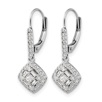 14k White Gold Real Diamond Leverback Earrings