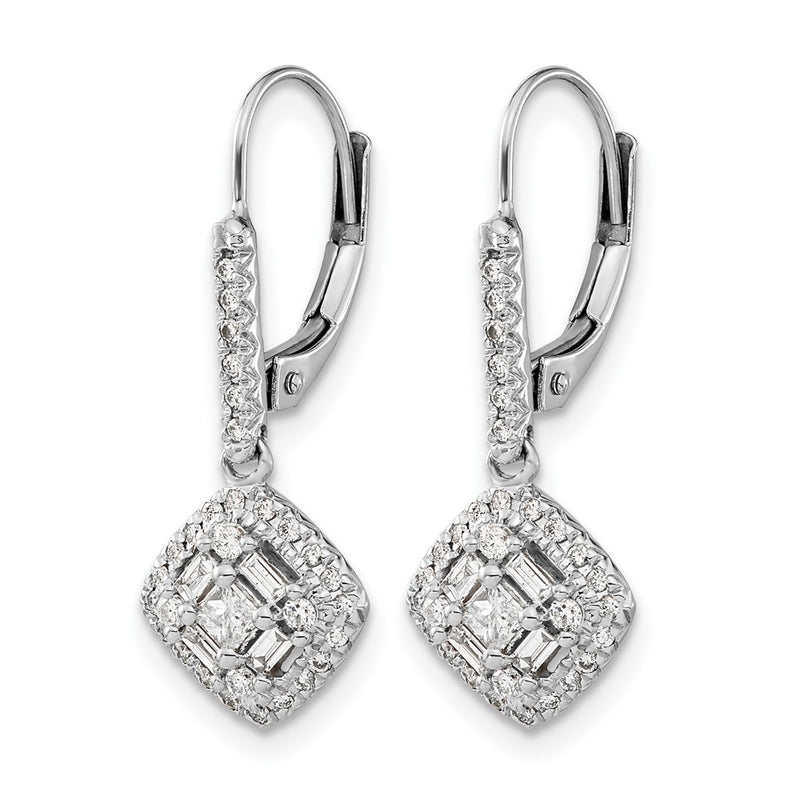 14k White Gold Real Diamond Leverback Earrings