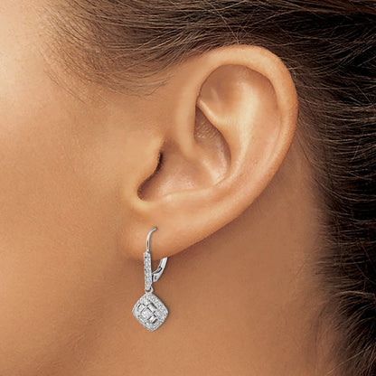 14k White Gold Real Diamond Leverback Earrings