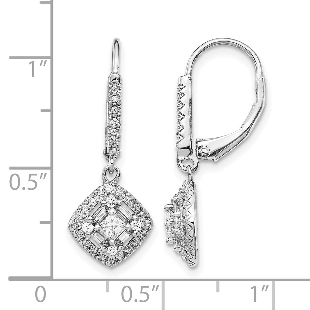 14k White Gold Real Diamond Leverback Earrings