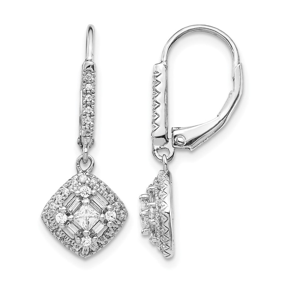 14k White Gold Real Diamond Leverback Earrings