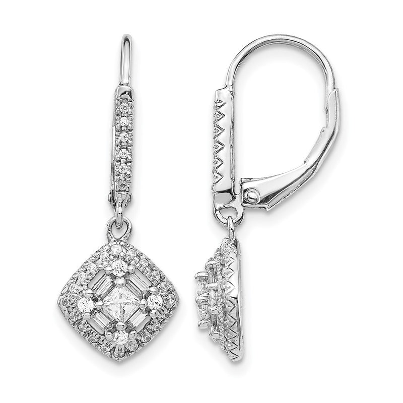 14k White Gold Real Diamond Leverback Earrings