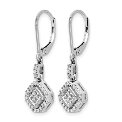 14k White Gold Real Diamond Leverback Earrings