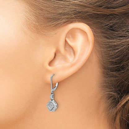 14k White Gold Real Diamond Leverback Earrings