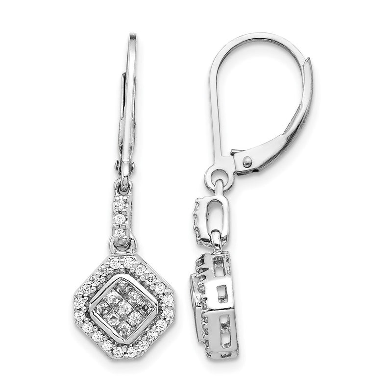 14k White Gold Real Diamond Leverback Earrings