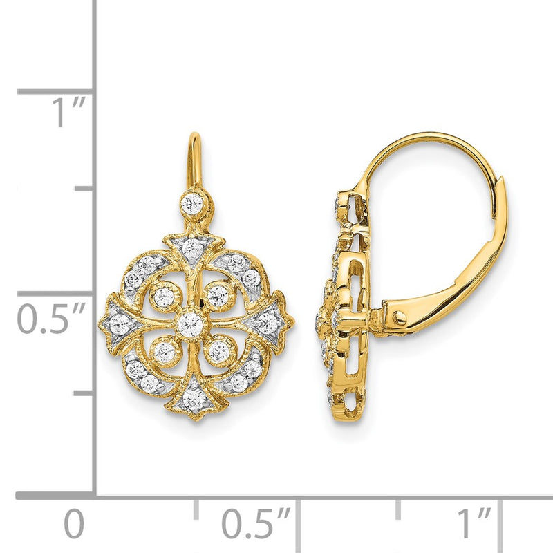 10K Yellow Gold Diamond Leverback Earrings