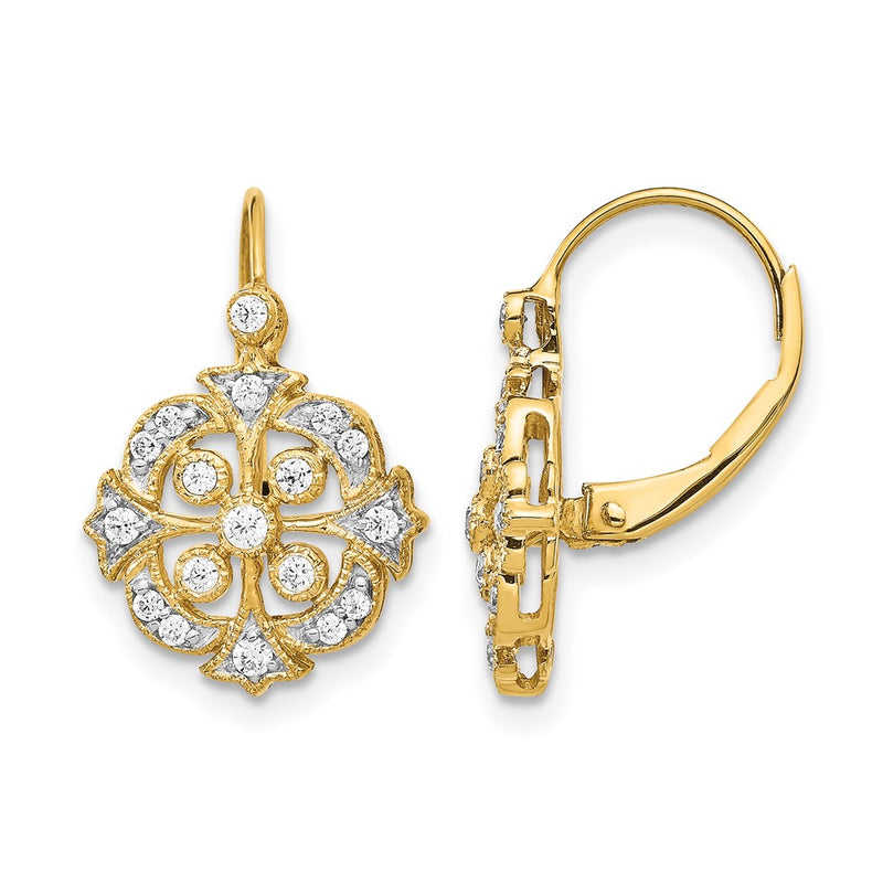 10K Yellow Gold Diamond Leverback Earrings
