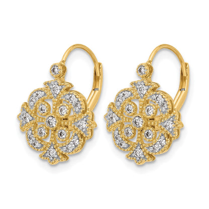 14k Yellow Gold Real Diamond Leverback Earrings