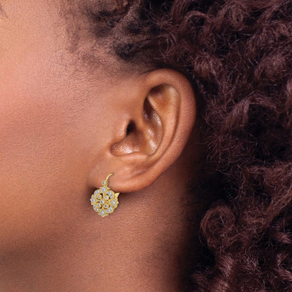 14k Yellow Gold Real Diamond Leverback Earrings