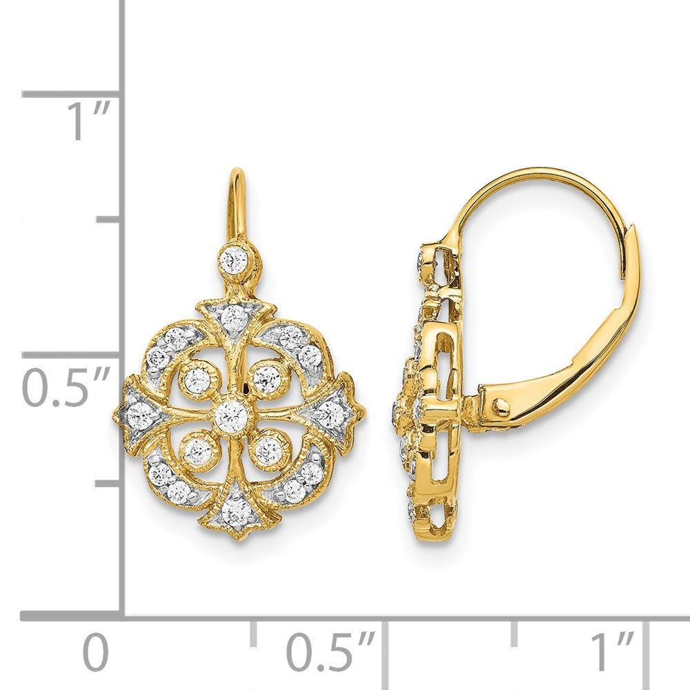14k Yellow Gold Real Diamond Leverback Earrings