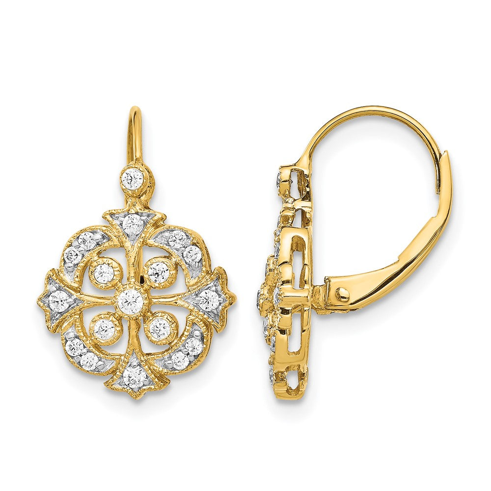 14k Yellow Gold Real Diamond Leverback Earrings