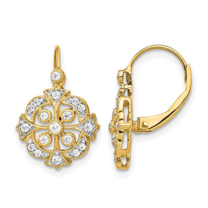 14k Yellow Gold Real Diamond Leverback Earrings