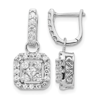 14k White Gold Real Diamond Hinged Earrings