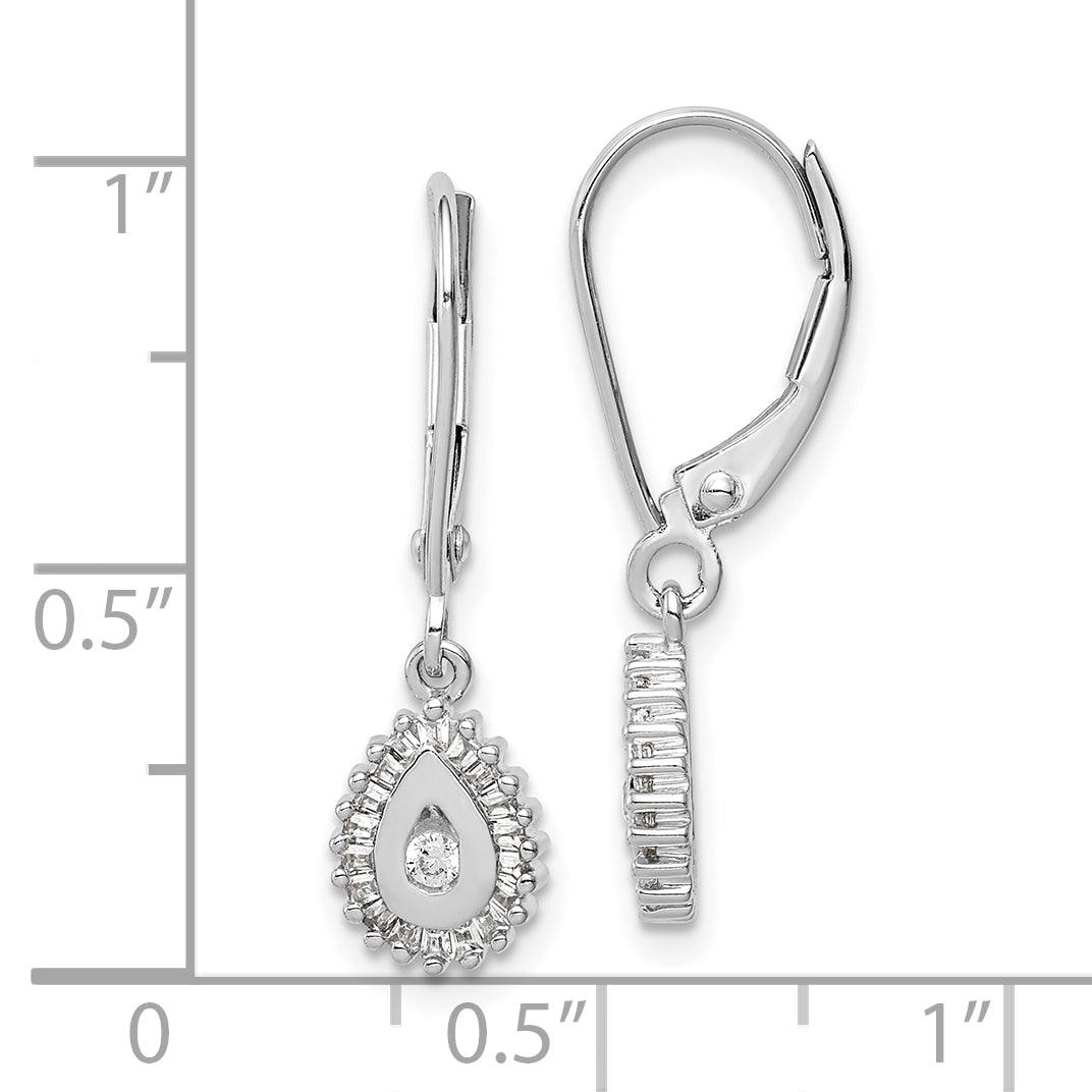 10K White Gold Baguette Diamond Teardrop Halo Leverback Earrings