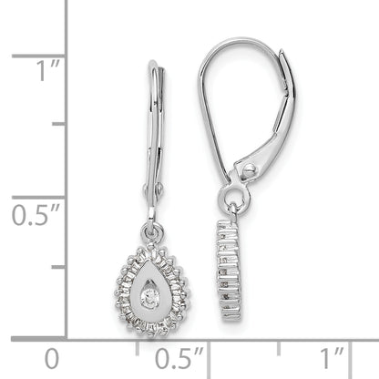 10K White Gold Baguette Diamond Teardrop Halo Leverback Earrings