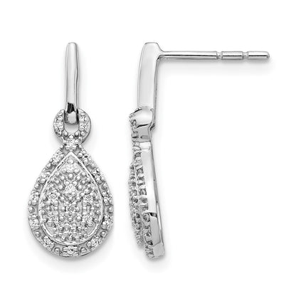 14k White Gold Real Diamond Teardrop Post Earrings