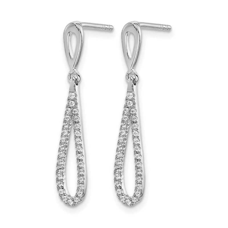 14k White Gold Polished Real Diamond Teardrop Dangle Post Earrings