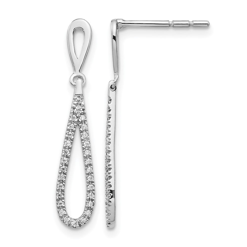 14k White Gold Polished Real Diamond Teardrop Dangle Post Earrings