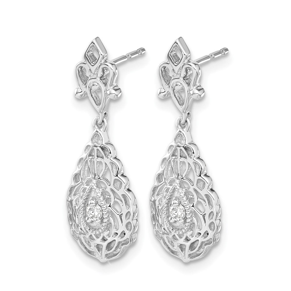 14k White Gold Real Diamond Teardrop Vintage Post Earrings
