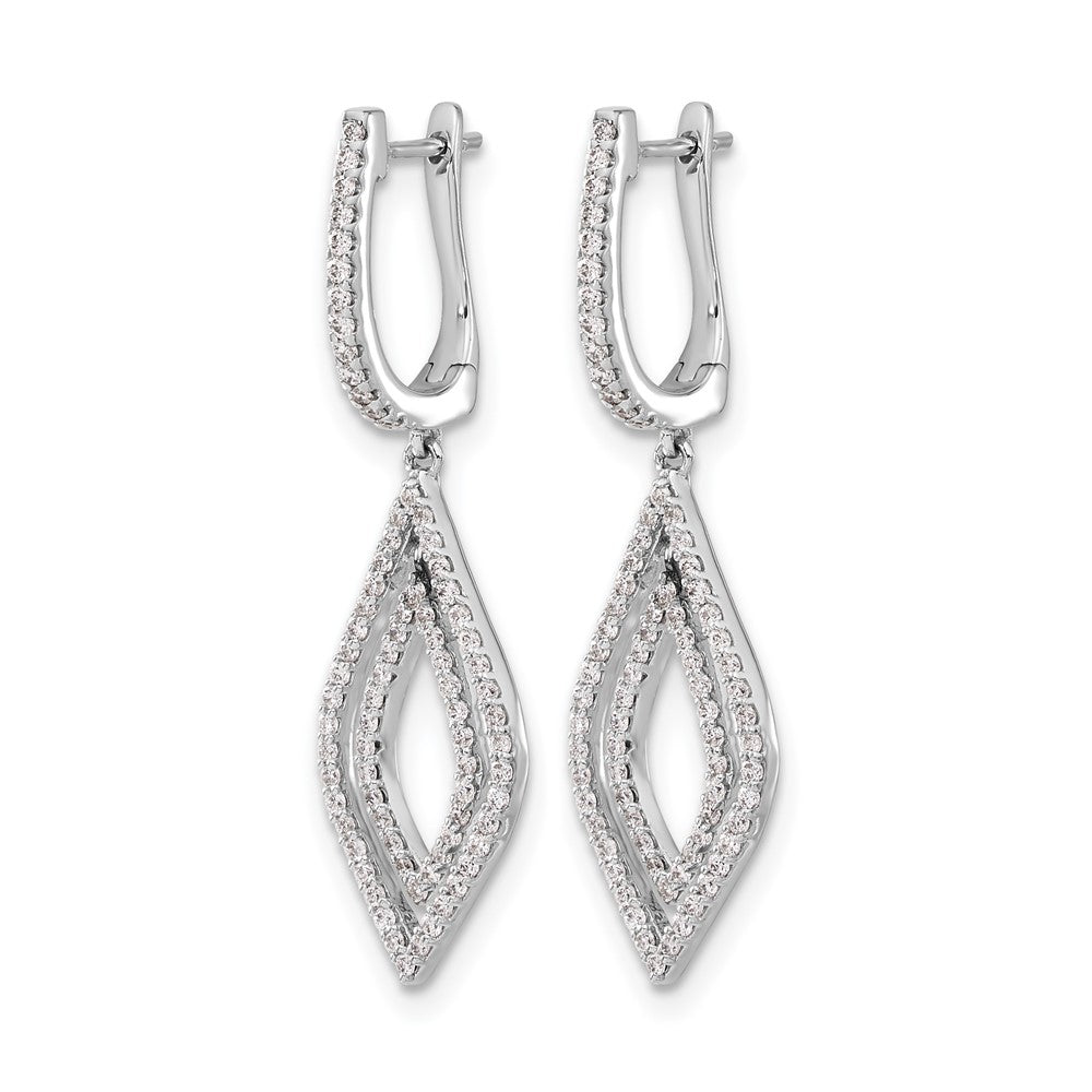 14k White Gold Real Diamond Teardrop Hinged Dangle Earrings