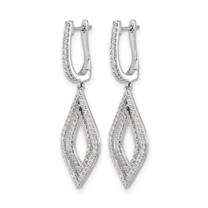 14k White Gold Real Diamond Teardrop Hinged Dangle Earrings