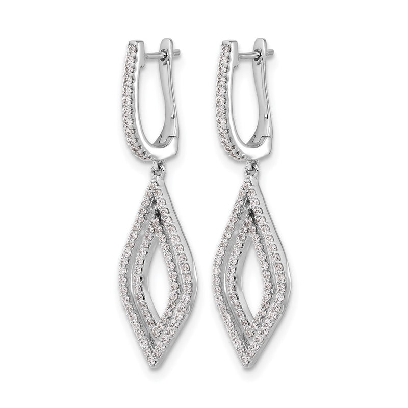 14k White Gold Real Diamond Teardrop Hinged Dangle Earrings