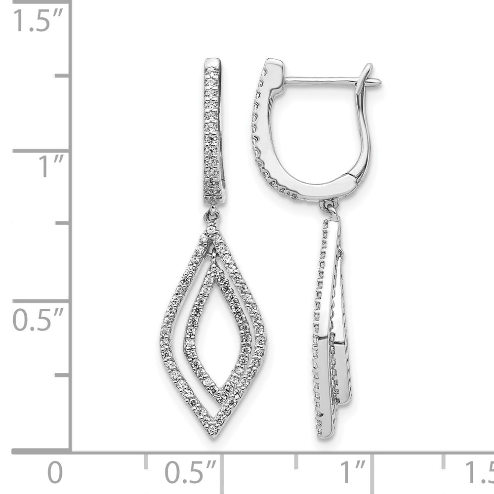 14k White Gold Real Diamond Teardrop Hinged Dangle Earrings