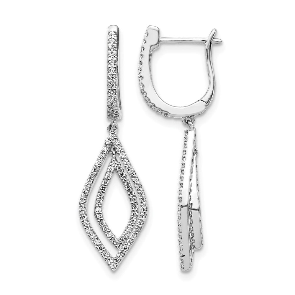 14k White Gold Real Diamond Teardrop Hinged Dangle Earrings