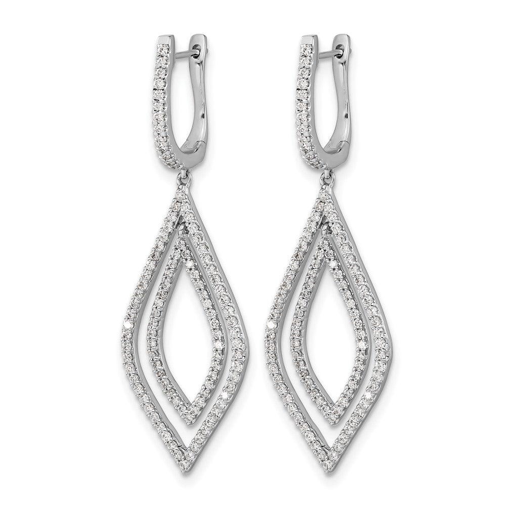 14k White Gold Real Diamond Teardrop Hinged Dangle Earrings