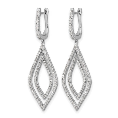 14k White Gold Real Diamond Teardrop Hinged Dangle Earrings