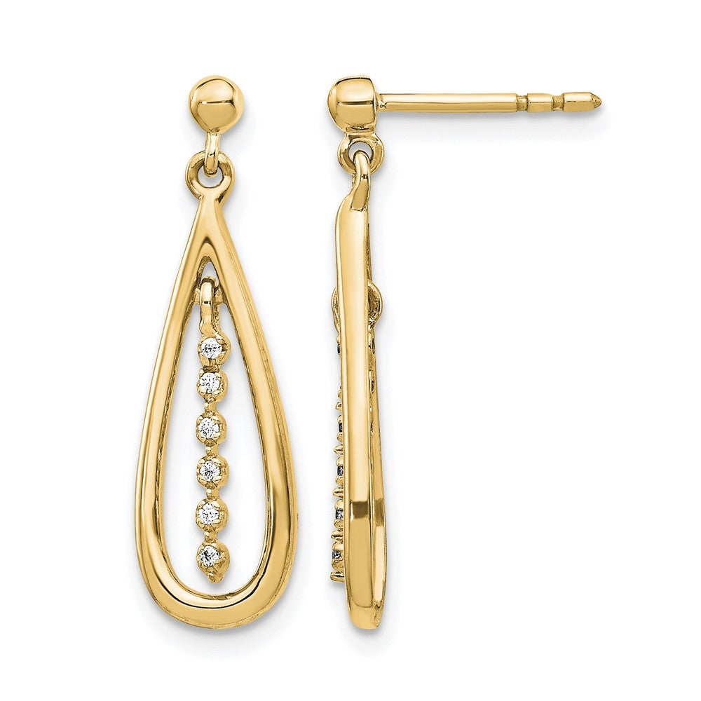 14k Yellow Gold Real Diamond Teardrop Post Earrings