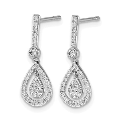 14k White Gold Real Diamond Fancy Teardrop Dangle Post Earrings