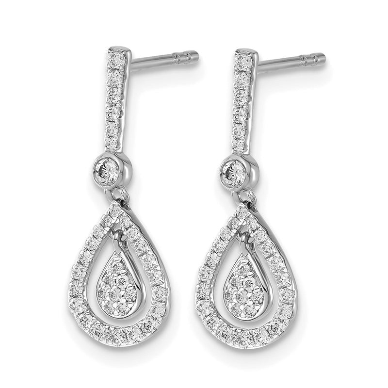 14k White Gold Real Diamond Fancy Teardrop Dangle Post Earrings