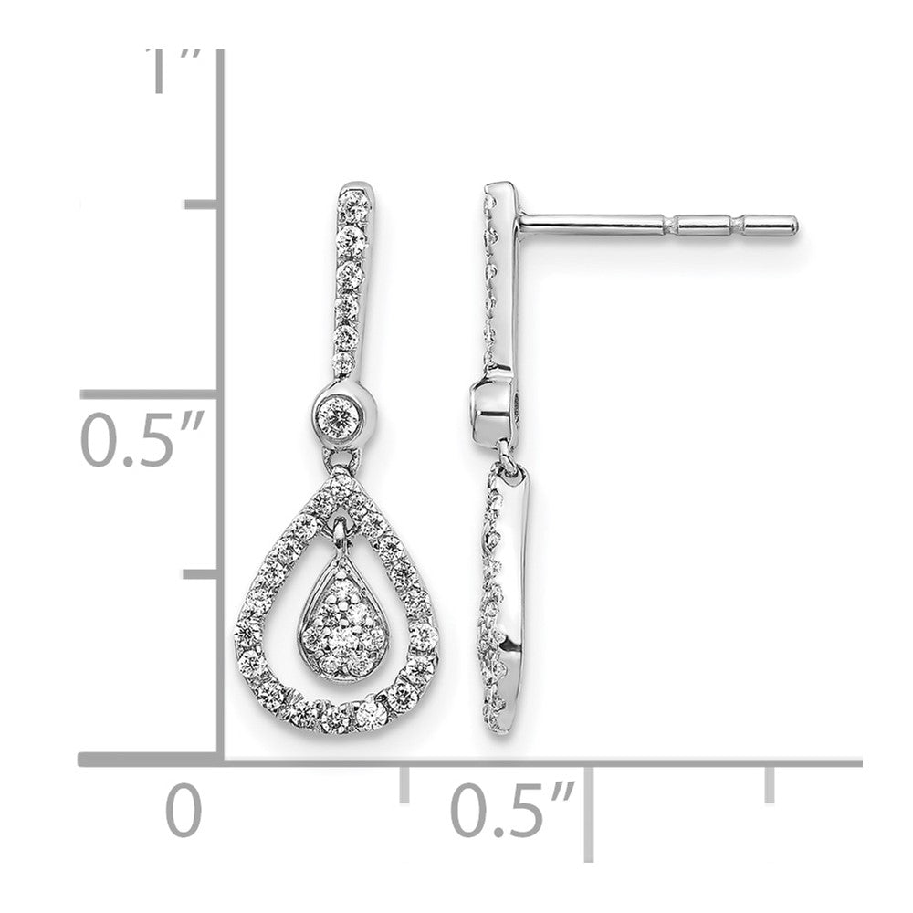 14k White Gold Real Diamond Fancy Teardrop Dangle Post Earrings