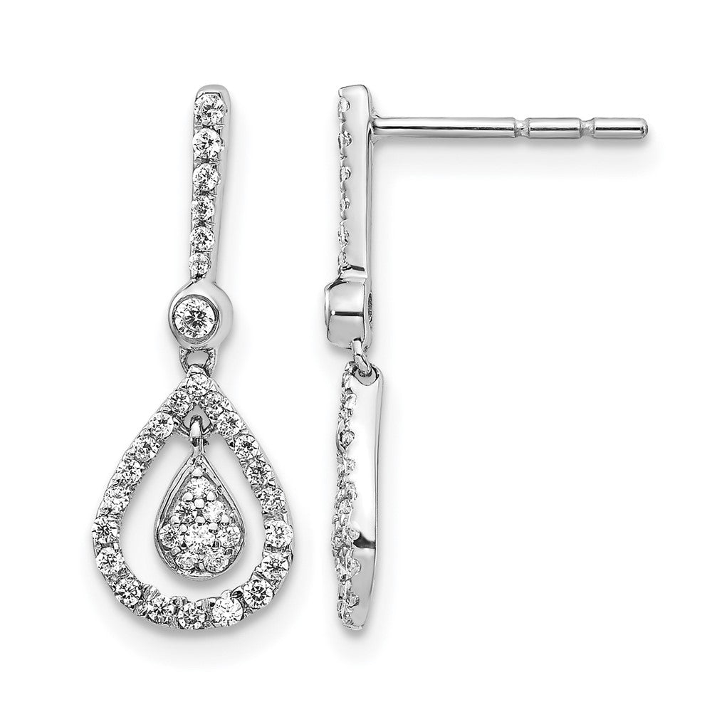 14k White Gold Real Diamond Fancy Teardrop Dangle Post Earrings