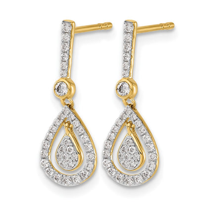 14k Yellow Gold Real Diamond Fancy Teardrop Dangle Post Earrings