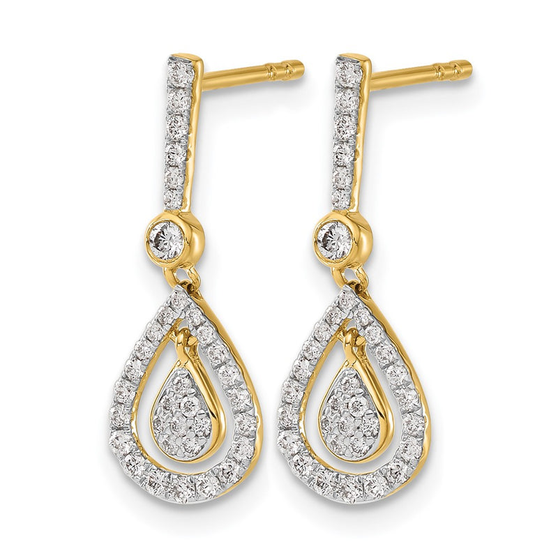14k Yellow Gold Real Diamond Fancy Teardrop Dangle Post Earrings