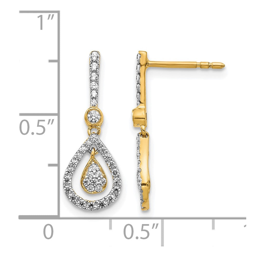 14k Yellow Gold Real Diamond Fancy Teardrop Dangle Post Earrings