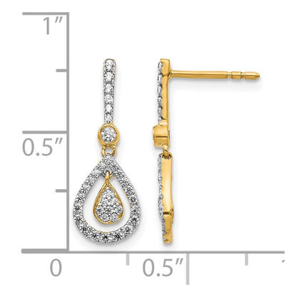 14k Yellow Gold Real Diamond Fancy Teardrop Dangle Post Earrings
